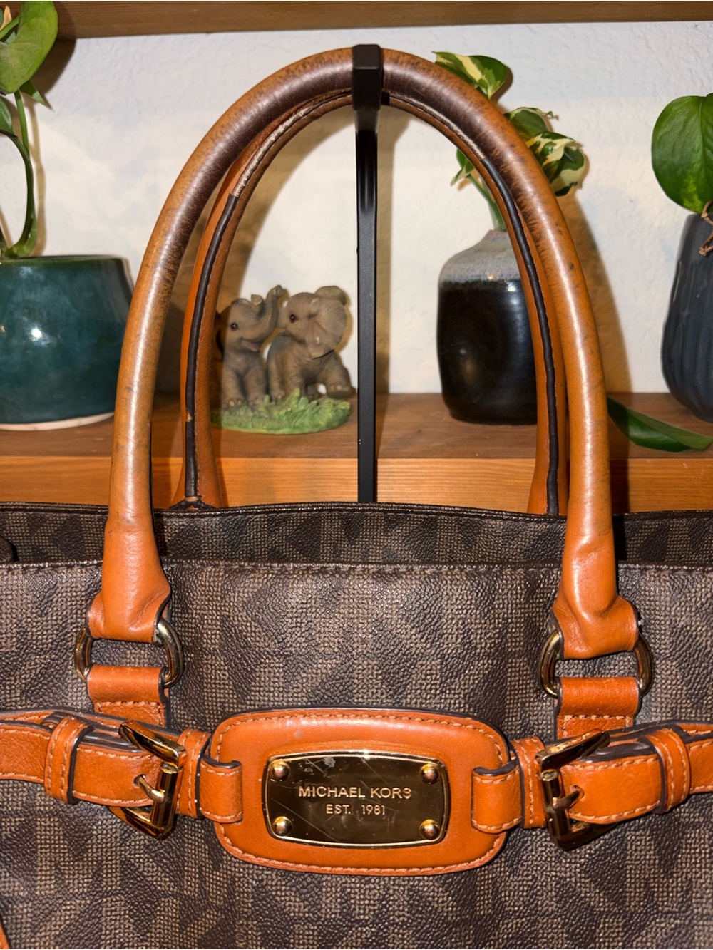 Michael Kors Hamilton Large Brown MK Signature Tote Satchel Crossbody Bag - Picture 2 of 7